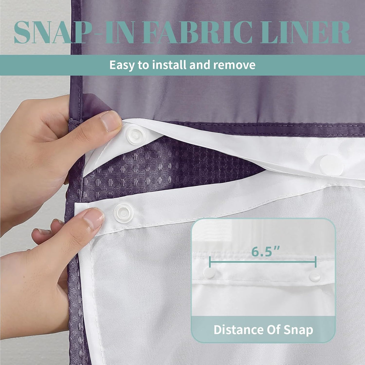 No Hook Waffle Shower Curtain with Snap-in Liner, 71x74 Inch, White
