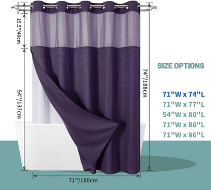 No Hook Waffle Shower Curtain with Snap-in Liner, 71x74 Inch, White