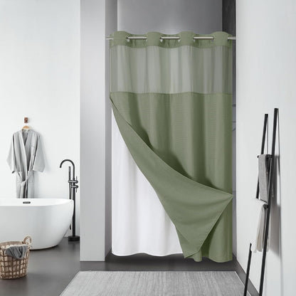 No Hook Waffle Shower Curtain with Snap-in Liner, 71x74 Inch, White