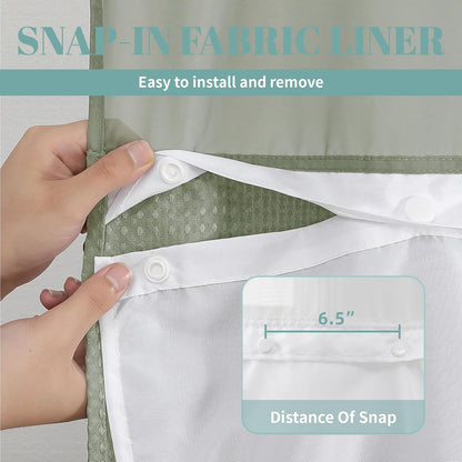 No Hook Waffle Shower Curtain with Snap-in Liner, 71x74 Inch, White