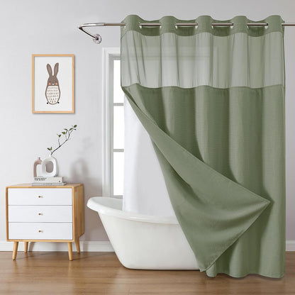 No Hook Waffle Shower Curtain with Snap-in Liner, 71x74 Inch, White