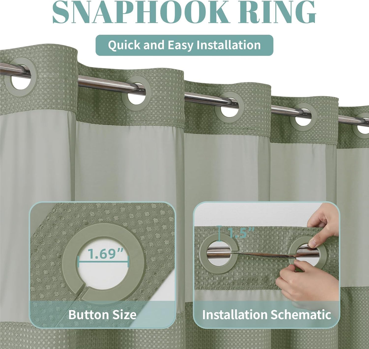 No Hook Waffle Shower Curtain with Snap-in Liner, 71x74 Inch, White