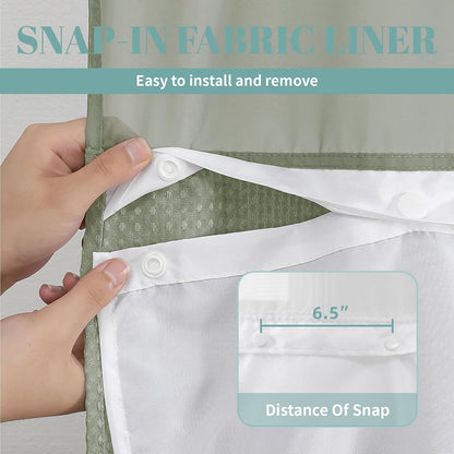 No Hook Waffle Shower Curtain with Snap-in Liner, 71x74 Inch, White