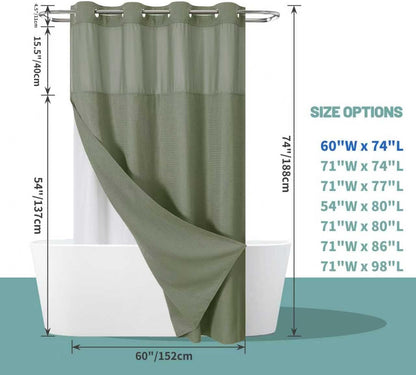 No Hook Waffle Shower Curtain with Snap-in Liner, 71x74 Inch, White