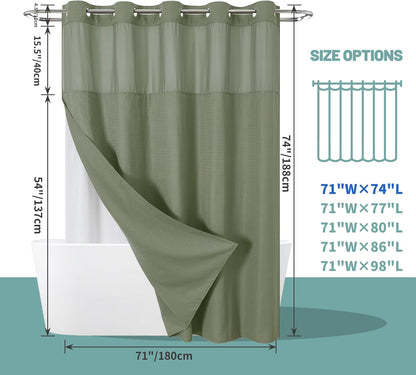 No Hook Waffle Shower Curtain with Snap-in Liner, 71x74 Inch, White