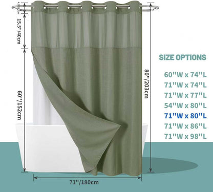 No Hook Waffle Shower Curtain with Snap-in Liner, 71x74 Inch, White