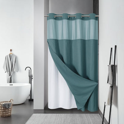 No Hook Waffle Shower Curtain with Snap-in Liner, 71x74 Inch, White