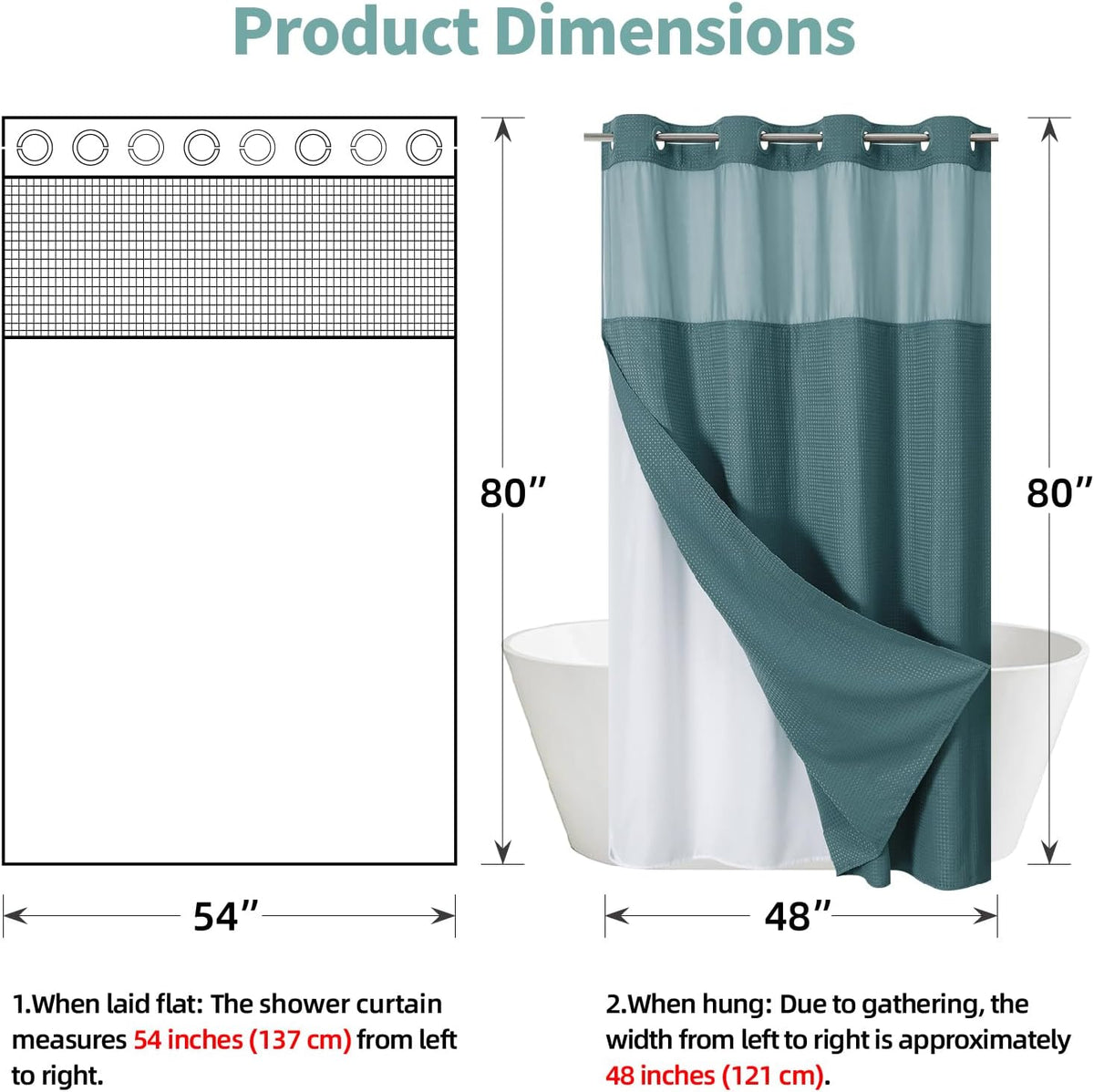 No Hook Waffle Shower Curtain with Snap-in Liner, 71x74 Inch, White