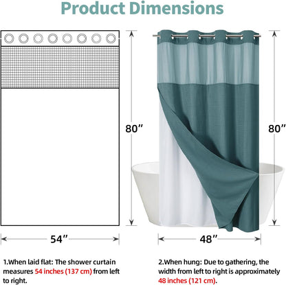 No Hook Waffle Shower Curtain with Snap-in Liner, 71x74 Inch, White
