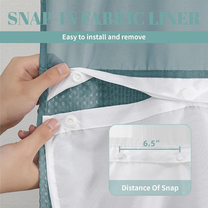 No Hook Waffle Shower Curtain with Snap-in Liner, 71x74 Inch, White