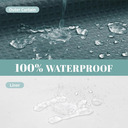 No Hook Waffle Shower Curtain with Snap-in Liner, 71x74 Inch, White