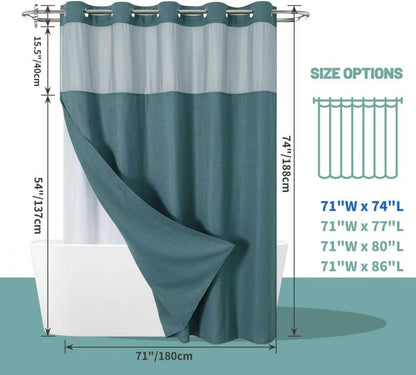 No Hook Waffle Shower Curtain with Snap-in Liner, 71x74 Inch, White