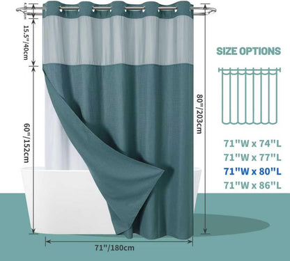 No Hook Waffle Shower Curtain with Snap-in Liner, 71x74 Inch, White