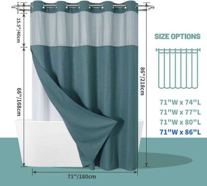 No Hook Waffle Shower Curtain with Snap-in Liner, 71x74 Inch, White