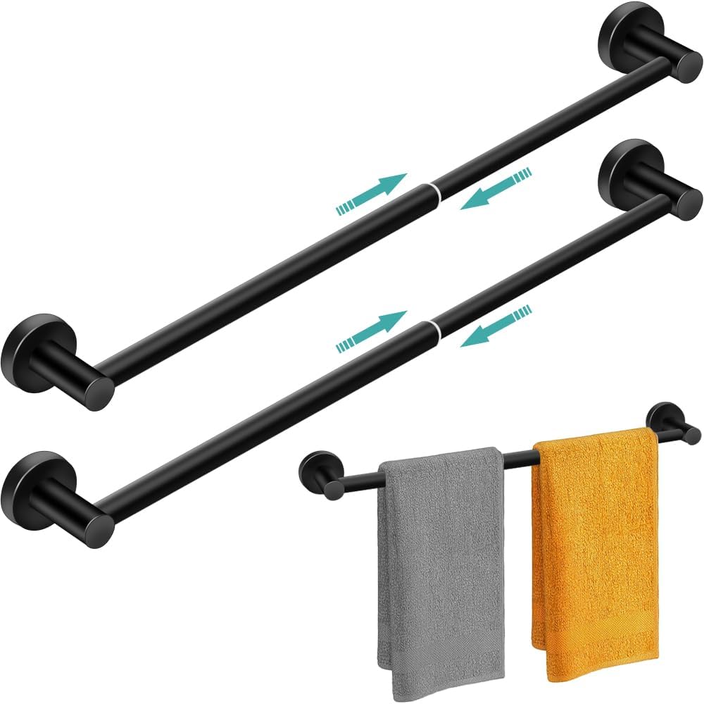 Adjustable Stainless Steel Towel Racks for Bathroom 13.18-24In | Rustproof Single Towel Bar Wall Mounted, Sturdy & Space-Saving Towel Holder Rod for Bathroom Accessories, Silver