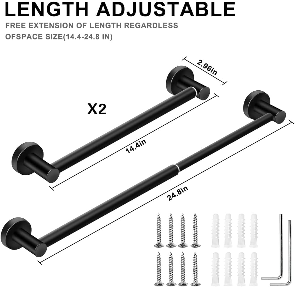 Adjustable Stainless Steel Towel Racks for Bathroom 13.18-24In | Rustproof Single Towel Bar Wall Mounted, Sturdy & Space-Saving Towel Holder Rod for Bathroom Accessories, Silver