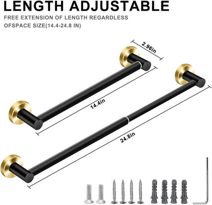 Adjustable Stainless Steel Towel Racks for Bathroom 13.18-24In | Rustproof Single Towel Bar Wall Mounted, Sturdy & Space-Saving Towel Holder Rod for Bathroom Accessories, Silver