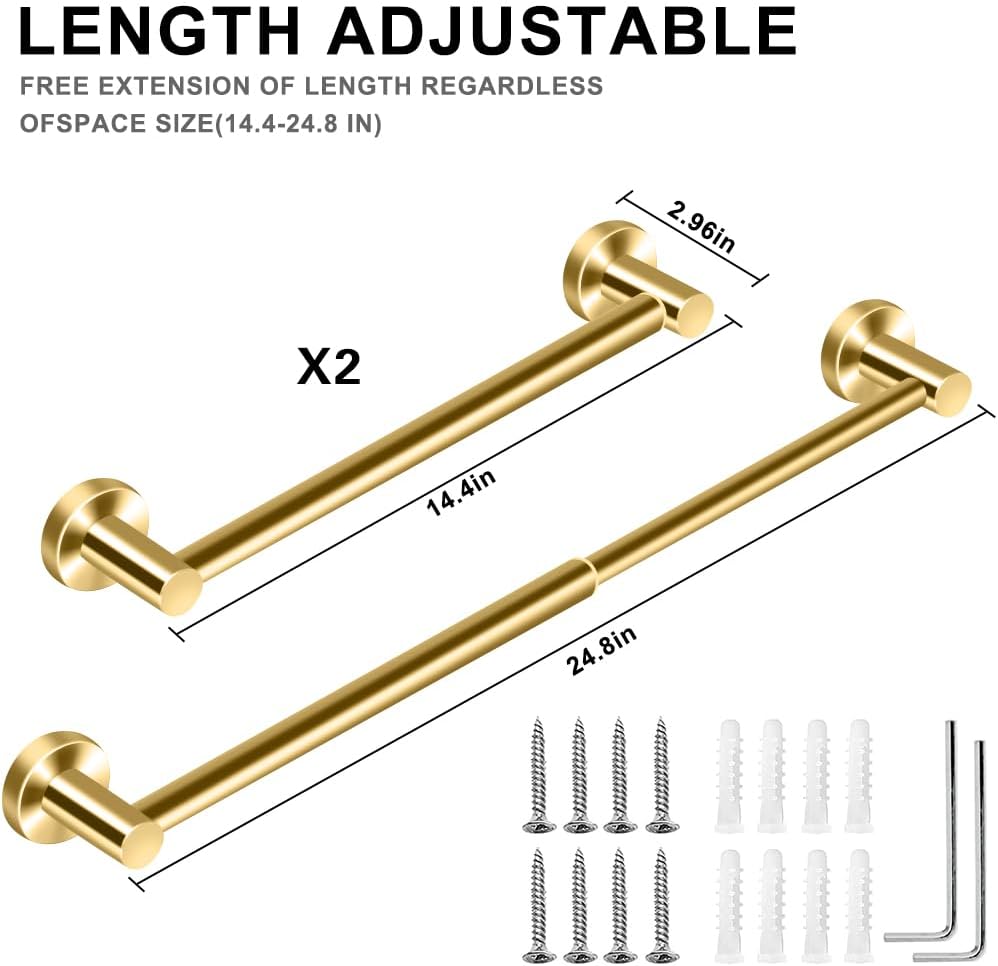Adjustable Stainless Steel Towel Racks for Bathroom 13.18-24In | Rustproof Single Towel Bar Wall Mounted, Sturdy & Space-Saving Towel Holder Rod for Bathroom Accessories, Silver