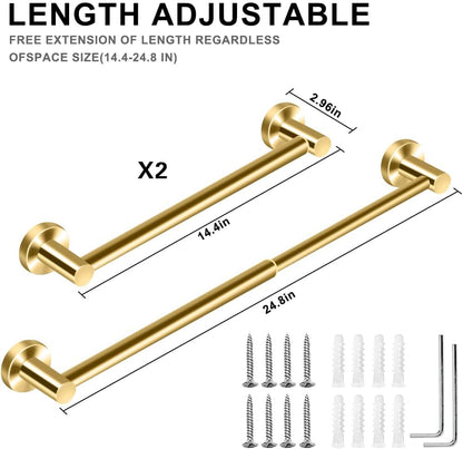 Adjustable Stainless Steel Towel Racks for Bathroom 13.18-24In | Rustproof Single Towel Bar Wall Mounted, Sturdy & Space-Saving Towel Holder Rod for Bathroom Accessories, Silver