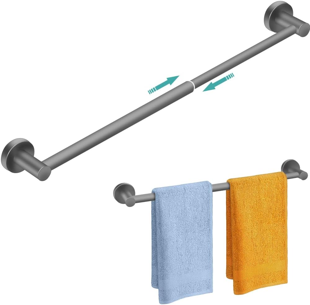 Adjustable Stainless Steel Towel Racks for Bathroom 13.18-24In | Rustproof Single Towel Bar Wall Mounted, Sturdy & Space-Saving Towel Holder Rod for Bathroom Accessories, Silver