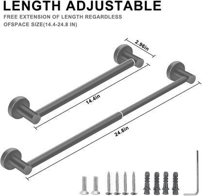 Adjustable Stainless Steel Towel Racks for Bathroom 13.18-24In | Rustproof Single Towel Bar Wall Mounted, Sturdy & Space-Saving Towel Holder Rod for Bathroom Accessories, Silver