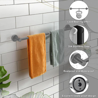 Adjustable Stainless Steel Towel Racks for Bathroom 13.18-24In | Rustproof Single Towel Bar Wall Mounted, Sturdy & Space-Saving Towel Holder Rod for Bathroom Accessories, Silver