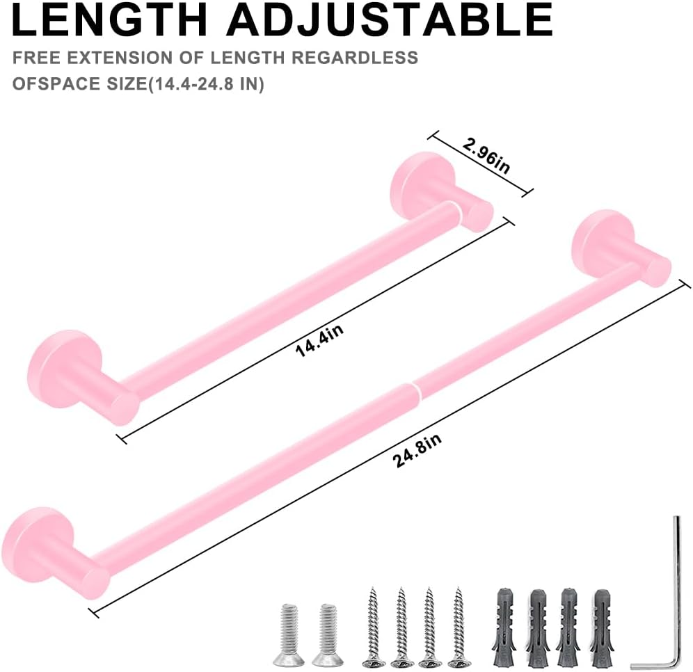 Adjustable Stainless Steel Towel Racks for Bathroom 13.18-24In | Rustproof Single Towel Bar Wall Mounted, Sturdy & Space-Saving Towel Holder Rod for Bathroom Accessories, Silver