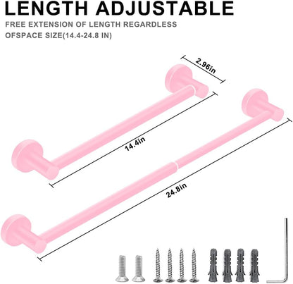 Adjustable Stainless Steel Towel Racks for Bathroom 13.18-24In | Rustproof Single Towel Bar Wall Mounted, Sturdy & Space-Saving Towel Holder Rod for Bathroom Accessories, Silver