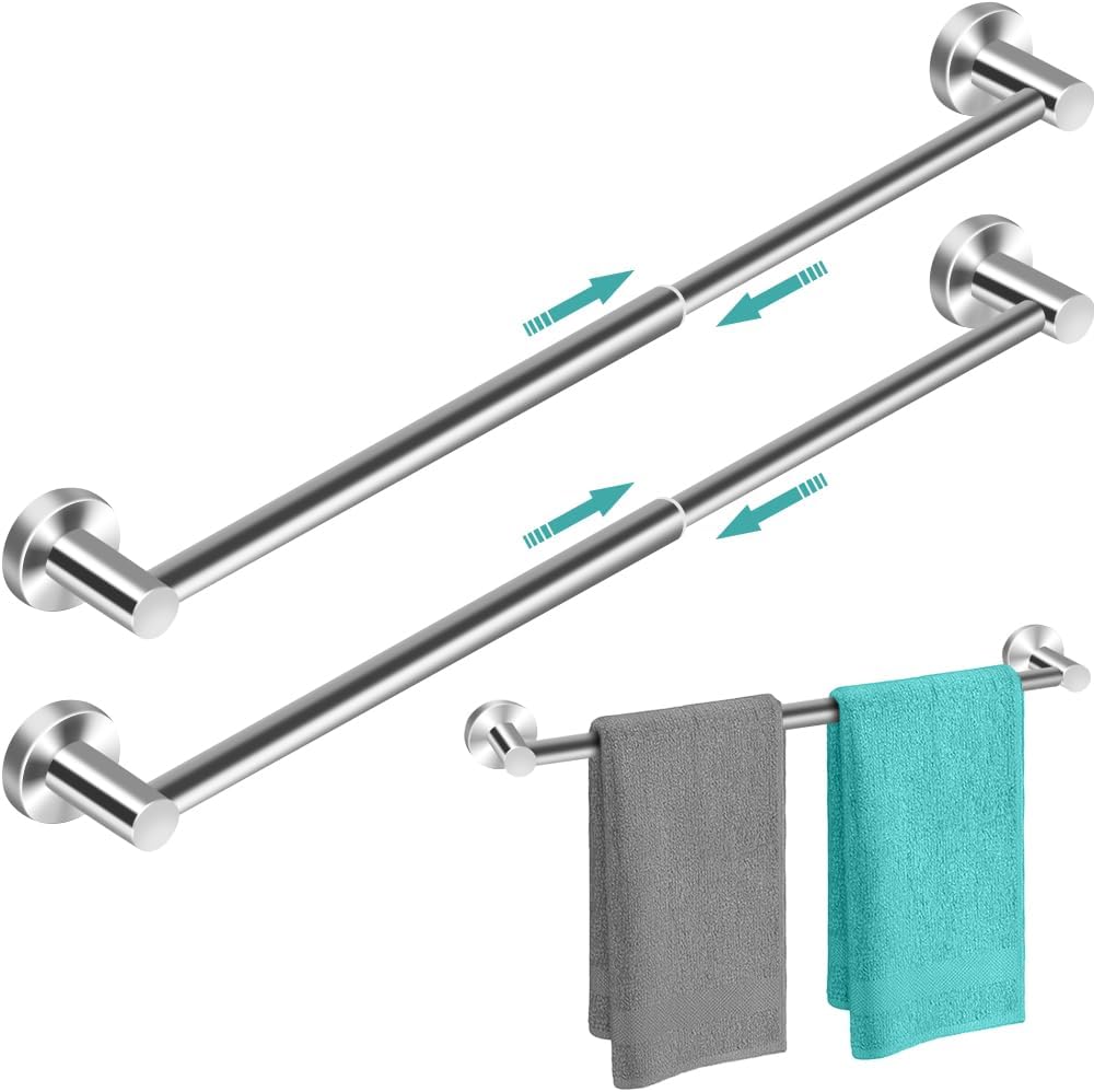 Adjustable Stainless Steel Towel Racks for Bathroom 13.18-24In | Rustproof Single Towel Bar Wall Mounted, Sturdy & Space-Saving Towel Holder Rod for Bathroom Accessories, Silver