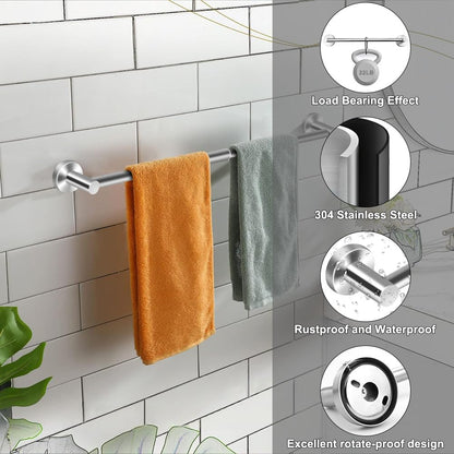 Adjustable Stainless Steel Towel Racks for Bathroom 13.18-24In | Rustproof Single Towel Bar Wall Mounted, Sturdy & Space-Saving Towel Holder Rod for Bathroom Accessories, Silver