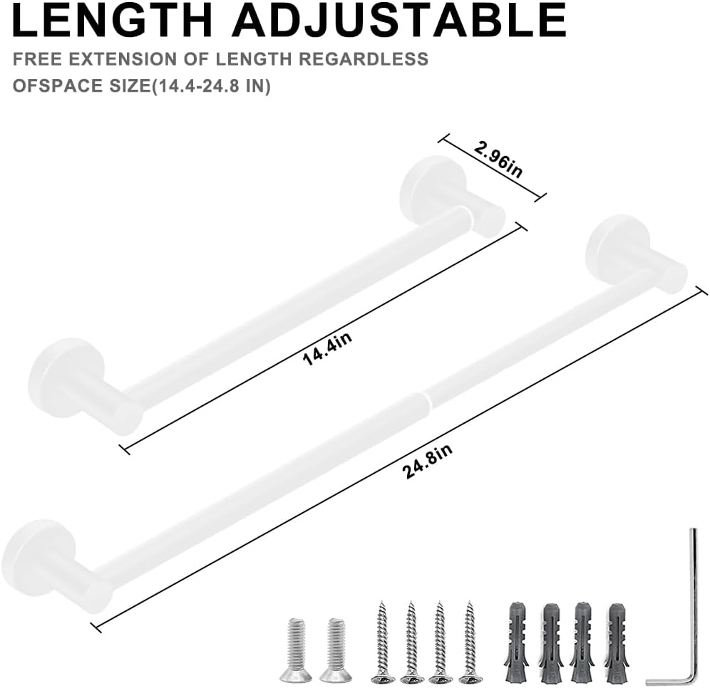 Adjustable Stainless Steel Towel Racks for Bathroom 13.18-24In | Rustproof Single Towel Bar Wall Mounted, Sturdy & Space-Saving Towel Holder Rod for Bathroom Accessories, Silver