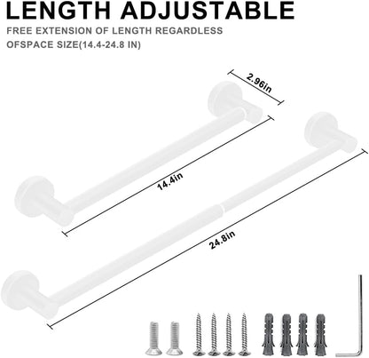 Adjustable Stainless Steel Towel Racks for Bathroom 13.18-24In | Rustproof Single Towel Bar Wall Mounted, Sturdy & Space-Saving Towel Holder Rod for Bathroom Accessories, Silver