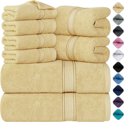 8 Piece Majestic Plush Luxury Towel Set, Cotton, Grey | Majestic Plush 100% Ring Spun Cotton Towels - Super Absorbent, Quicker-to-Dry, Thick & Soft, Bathroom, Spa & Hotel