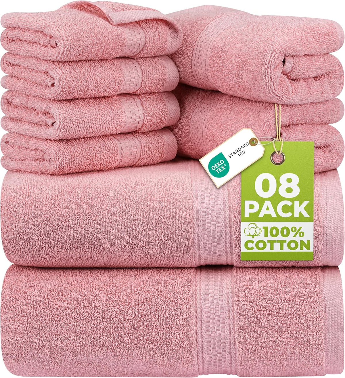 8 Piece Majestic Plush Luxury Towel Set, Cotton, Grey | Majestic Plush 100% Ring Spun Cotton Towels - Super Absorbent, Quicker-to-Dry, Thick & Soft, Bathroom, Spa & Hotel