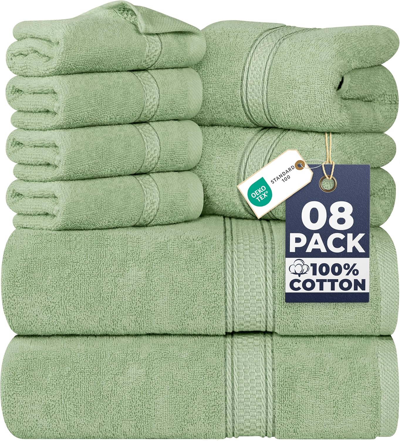 8 Piece Majestic Plush Luxury Towel Set, Cotton, Grey | Majestic Plush 100% Ring Spun Cotton Towels - Super Absorbent, Quicker-to-Dry, Thick & Soft, Bathroom, Spa & Hotel