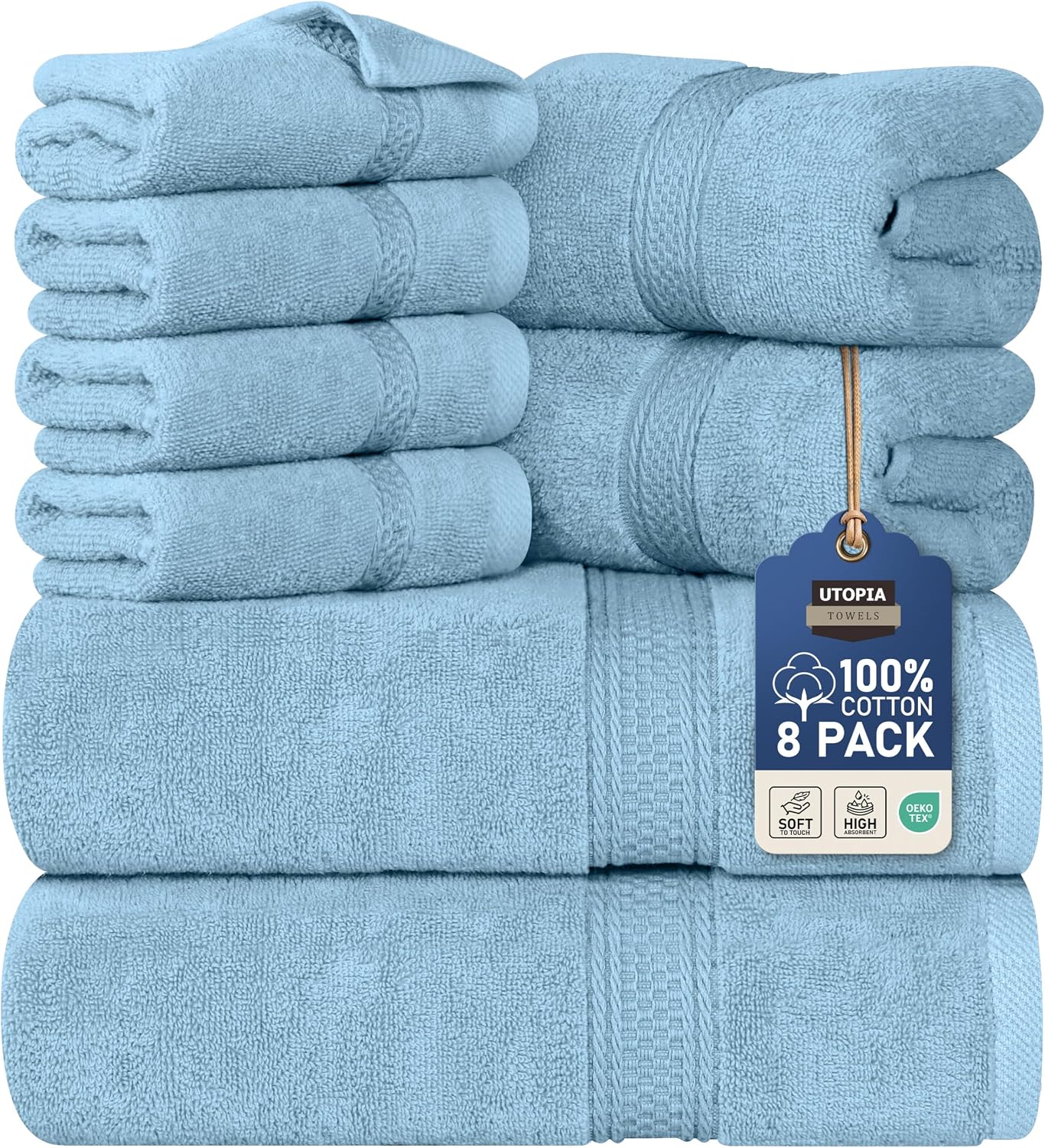 8 Piece Majestic Plush Luxury Towel Set, Cotton, Grey | Majestic Plush 100% Ring Spun Cotton Towels - Super Absorbent, Quicker-to-Dry, Thick & Soft, Bathroom, Spa & Hotel