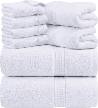 8 Piece Majestic Plush Luxury Towel Set, Cotton, Grey | Majestic Plush 100% Ring Spun Cotton Towels - Super Absorbent, Quicker-to-Dry, Thick & Soft, Bathroom, Spa & Hotel