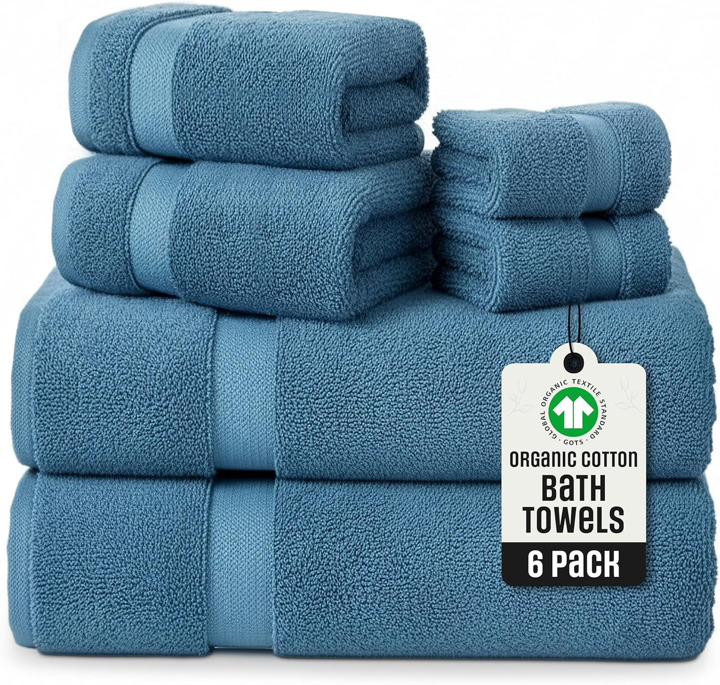 Organic Cotton Luxury Plush Bath Towels, GOTS, 6-Pack – White | GOTS & Oeko-TEX, premium soft, absorbent & quick-drying towels for bathroom, gym, spa & hotel use, 700 GSM organic cotton