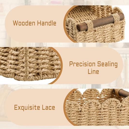 Wicker Baskets for Organizing Toilet Paper Storage Basket | with handle for Bathroom Bedroom Home Farmhouse Decor,Set of 2,Green