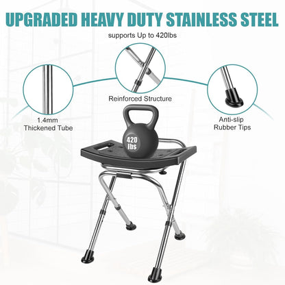 Height Adjustable Folding Shower Chair Seat, Stainless Steel Small Shower Chair for Inside Shower with,400lbs Portable Travel Shower Stool,Safety Anti-Slip Bath Chair for Seniors(Black)