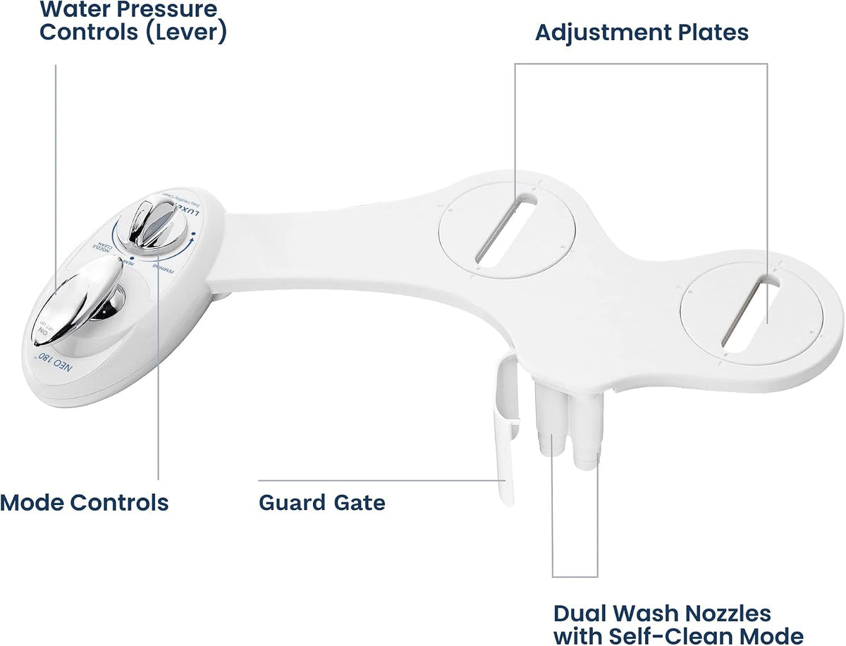 NEO 180 - Non-Electric Bidet Attachment for Toilet Seat, White