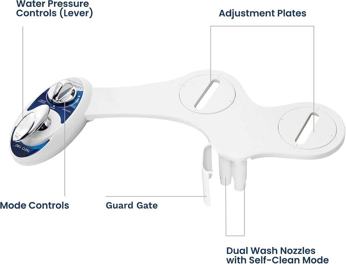 NEO 180 - Non-Electric Bidet Attachment for Toilet Seat, White