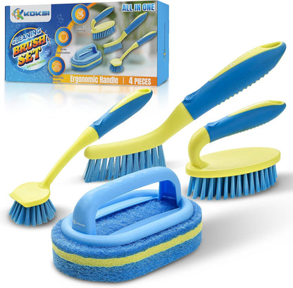 Scrub Brush Set for Bathroom Kitchen Bathtub Toilet Deep Cleaning Brush Tools All Purpose Cleaner Sponge Scrubbing Brushes with Ergonomic Handle