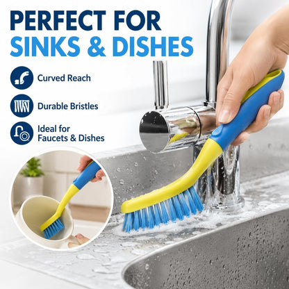 Scrub Brush Set for Bathroom Kitchen Bathtub Toilet Deep Cleaning Brush Tools All Purpose Cleaner Sponge Scrubbing Brushes with Ergonomic Handle