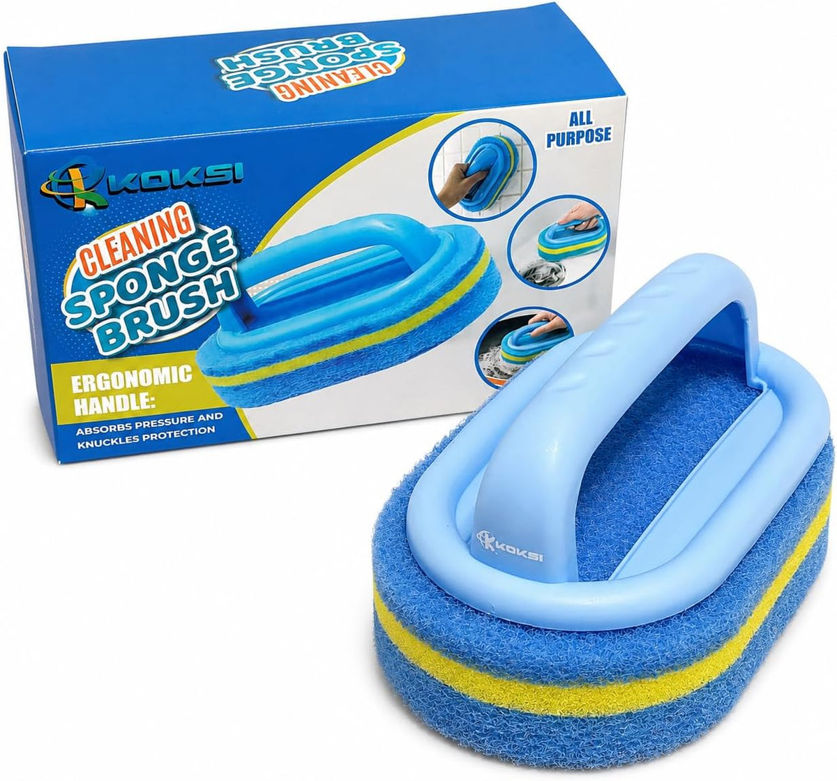 Scrub Brush Set for Bathroom Kitchen Bathtub Toilet Deep Cleaning Brush Tools All Purpose Cleaner Sponge Scrubbing Brushes with Ergonomic Handle