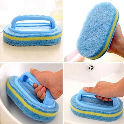 Scrub Brush Set for Bathroom Kitchen Bathtub Toilet Deep Cleaning Brush Tools All Purpose Cleaner Sponge Scrubbing Brushes with Ergonomic Handle