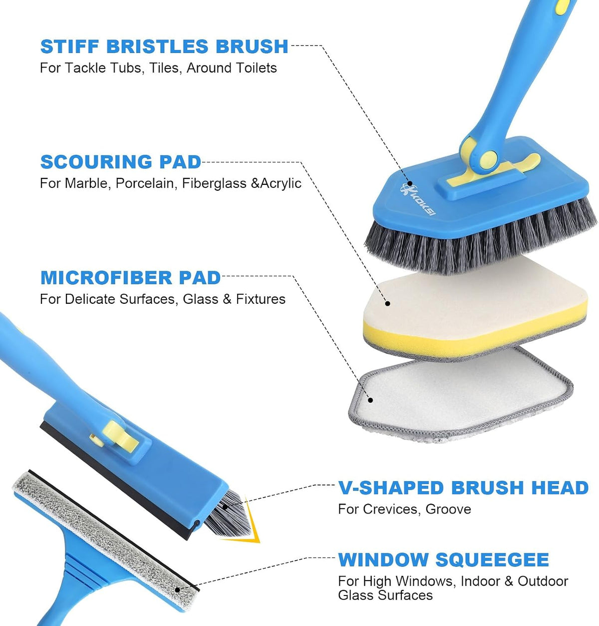 Scrub Brush Set for Bathroom Kitchen Bathtub Toilet Deep Cleaning Brush Tools All Purpose Cleaner Sponge Scrubbing Brushes with Ergonomic Handle