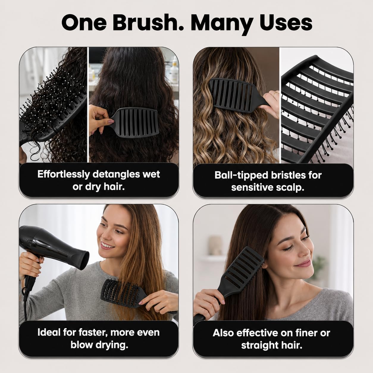Vented Hair Brush - Soft Bristle Detangler for Faster Blow Drying