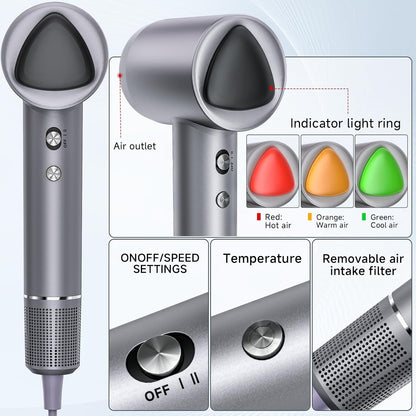 Hair Dryer 160000 RPM Ionic, 500M Negative Ions, Lightweight for Travel