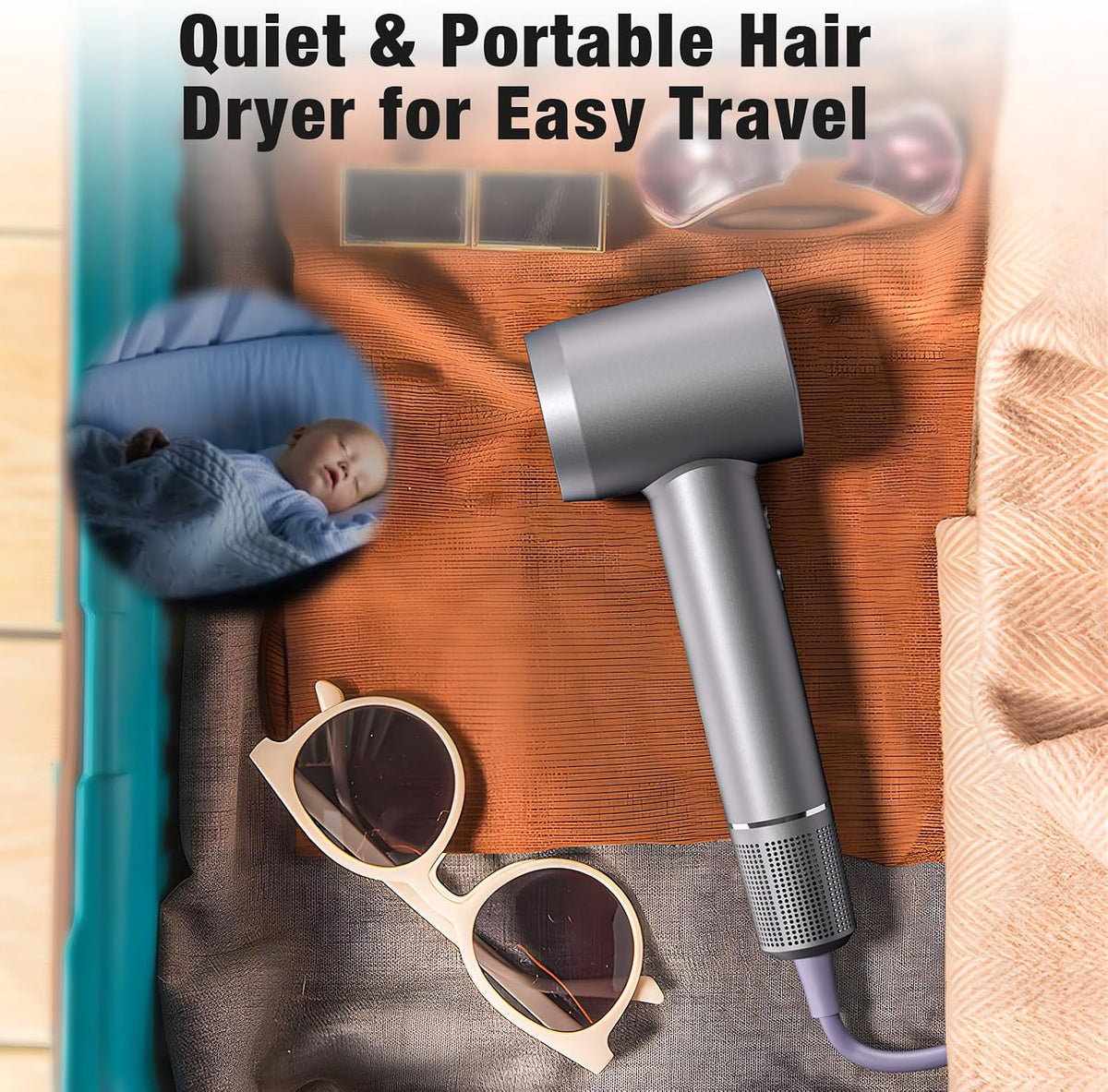 Hair Dryer 160000 RPM Ionic, 500M Negative Ions, Lightweight for Travel